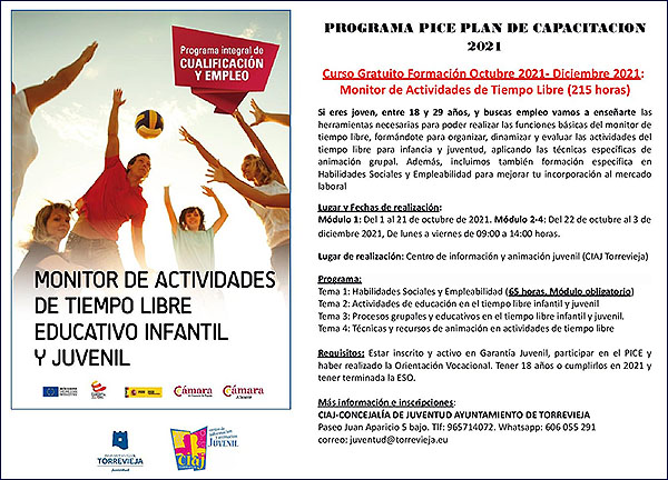 Juventud abre el plazo de inscripción del curso de monitor de actividades de tiempo libre educativo infantil y juvenil