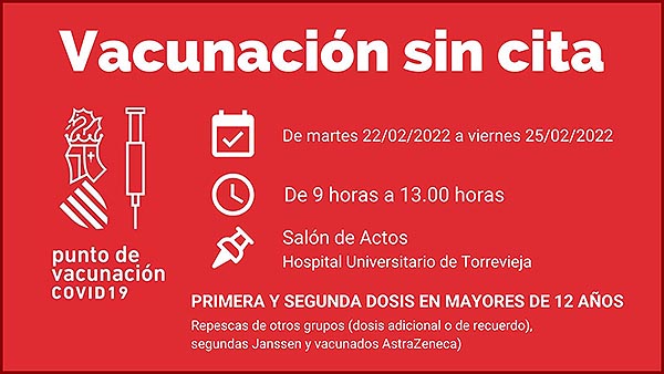 Desde hoy martes hasta el viernes 25 de febrero:  «Vacunaciones sin cita» en el Hospital Universitario