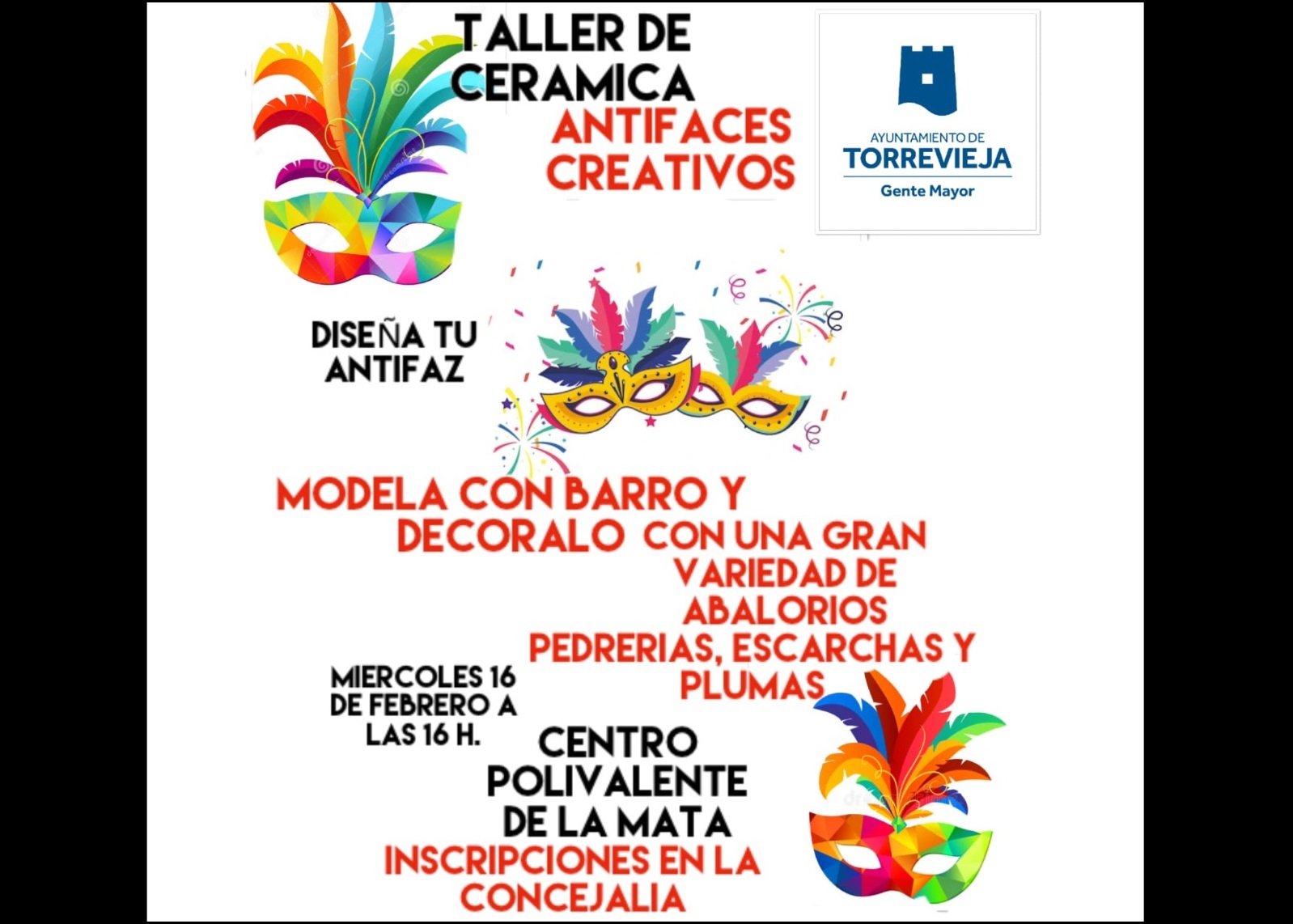 Talleres de carnaval en el Centro Polivalente de La Mata, esta tarde a partir de las 16:00 horas.