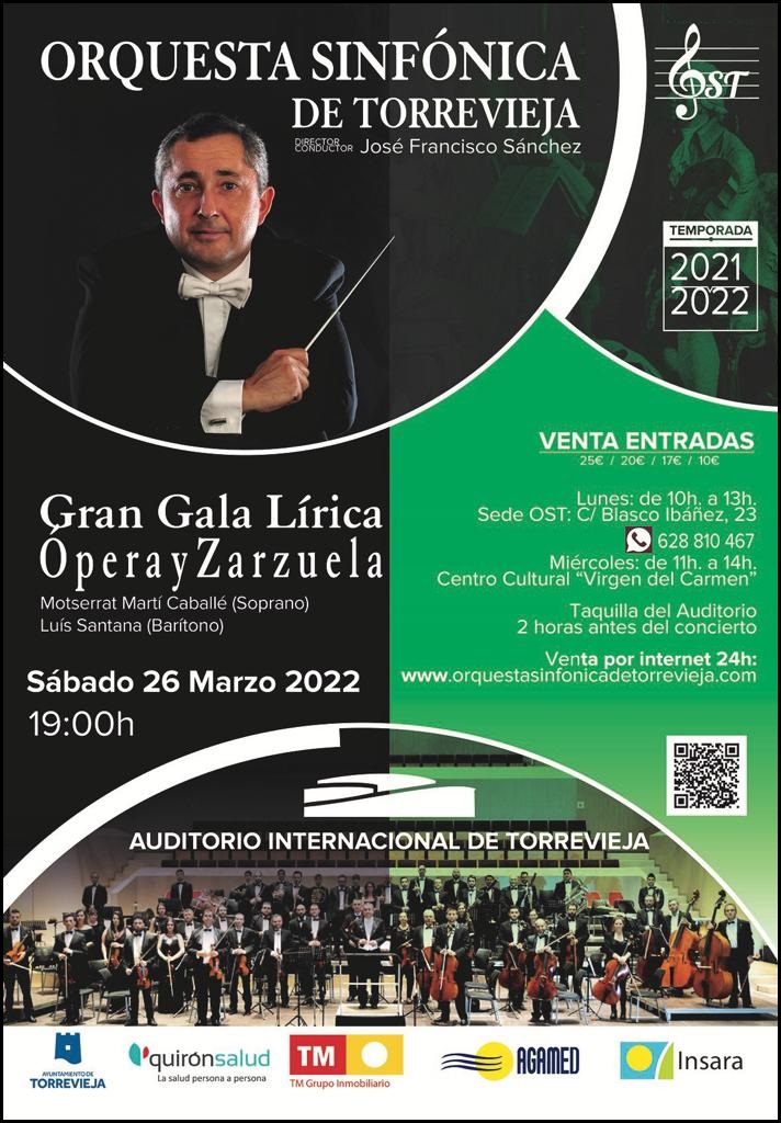 Orquesta Sinfónica de Torrevieja. No te puedes perder esta tarde la  «Gran Gala Lírica de Ópera y Zarzuela»  26 de marzo