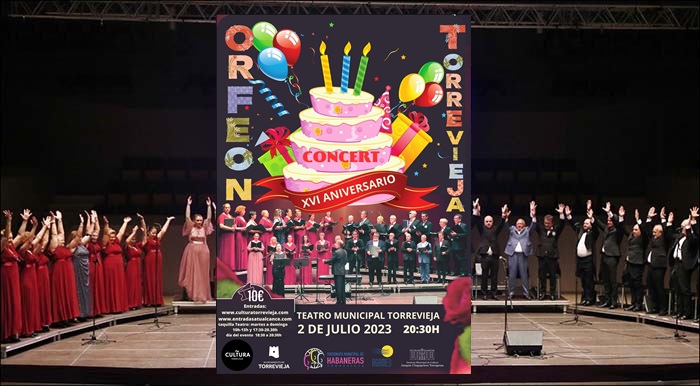 El Orfeón de Torrevieja celebrará su Concierto del XVI Aniversario el día 2 de julio de 2023.
