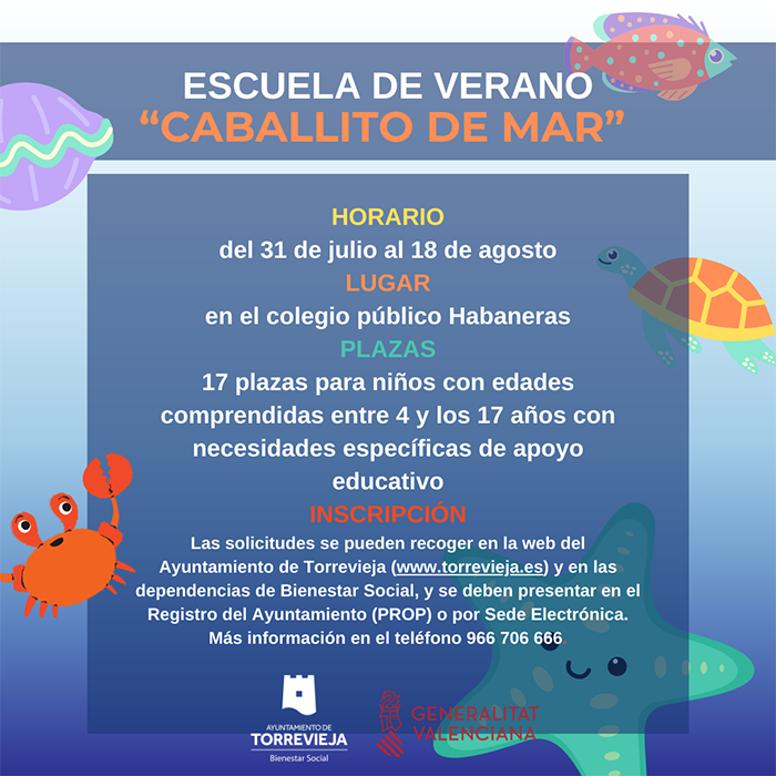 Abierto el plazo de presentación de solicitudes para participar en la escuela de verano “caballito de mar”