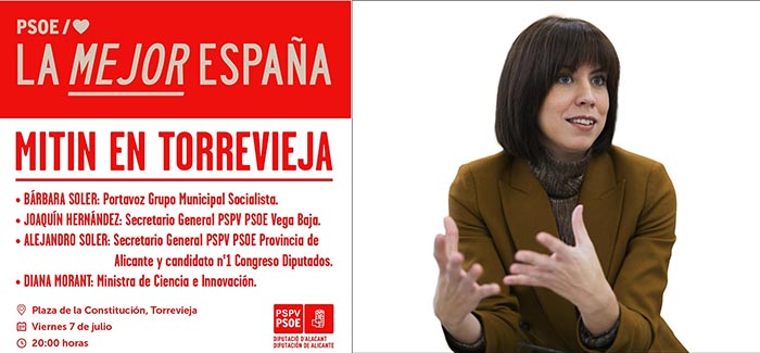 Mitin de la ministra de ciencia e innovación Diana Morant.
