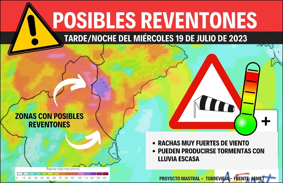 Aviso actiado de la AEMET por altas temperaturas y riesgo de «reventones»
