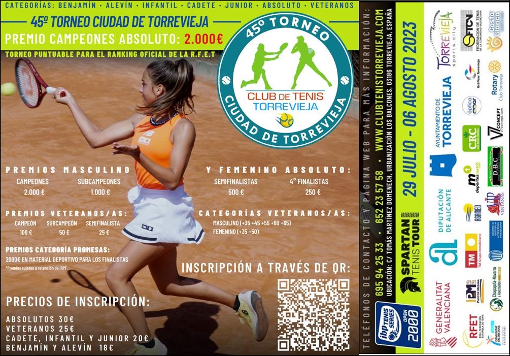 El 45º Torneo de Tenis “Ciudad de Torrevieja” se disputará del 29 de julio al 6 de agosto.