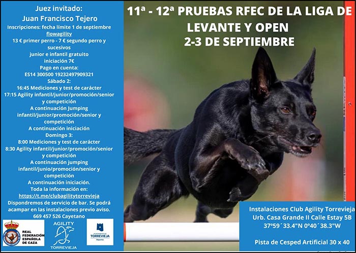 Agility: hoy 2 y mañana 3 de septiembre se disputan la 11ª y 12ª Edición de las Pruebas RFEC de la Liga Levante y Open.