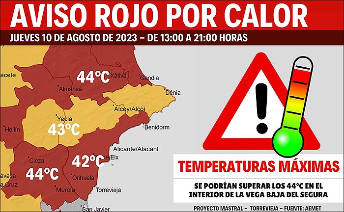 La AEMET sitúa la zona en nivel  rojo por calor
