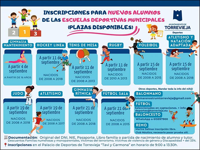 Se abren las inscripciones para nuevos alumnos de las escuelas deportivas municipales 23/24
