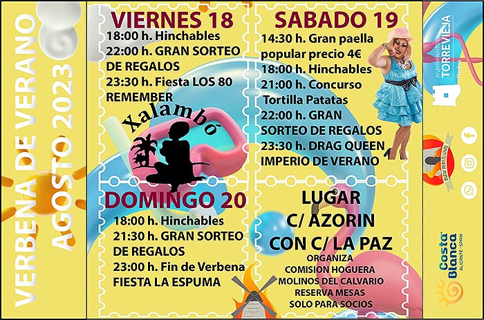 La Hoguera “Molinos del Calvario” organiza los días 18, 19 y 20 de agosto la gran verbena de verano.
