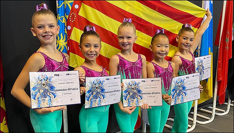 Las Benjamines del Club Gimnasia Rítmica de Torrevieja sextas de España con diploma Nacional