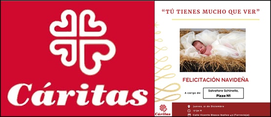 Cáritas Torrevieja, celebrará un brindis navideño en su sede el próximo jueves 21 de diciembre