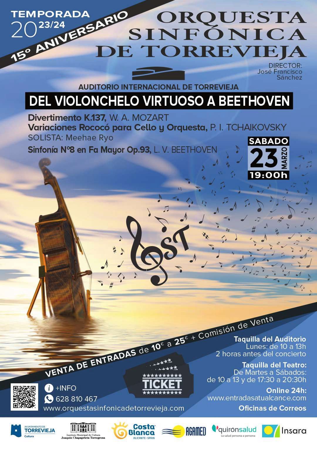 Concierto de la Orquesta Sinfónica de Torrevieja. «Del violonchelo virtuoso a Beethoven».  Día 23 de marzo