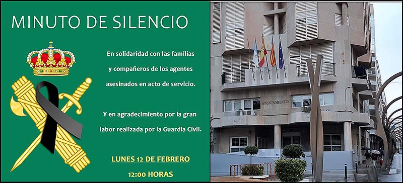 El Ayuntamiento convoca a realizar un minuto de silencio esta mañana a las 12 horas, por el asesinato de dos Guardia Civiles en Barbate