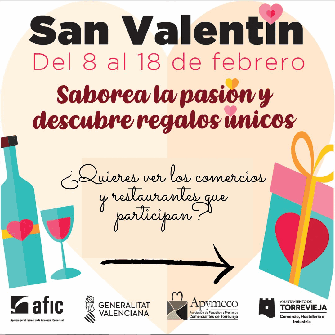 “Saborea la pasión y descubre regalos únicos”, la campaña de San Valentín que inunda los comercios y restaurantes de Torrevieja