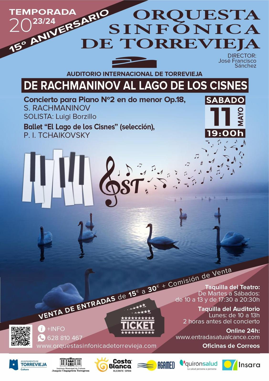 ¡Aún estás a tiempo de asistir! Concierto de la Orquesta Sinfónica de Torrevieja.  De Rachmaninov al Lago de los Cisnes. Hoy 11 de mayo