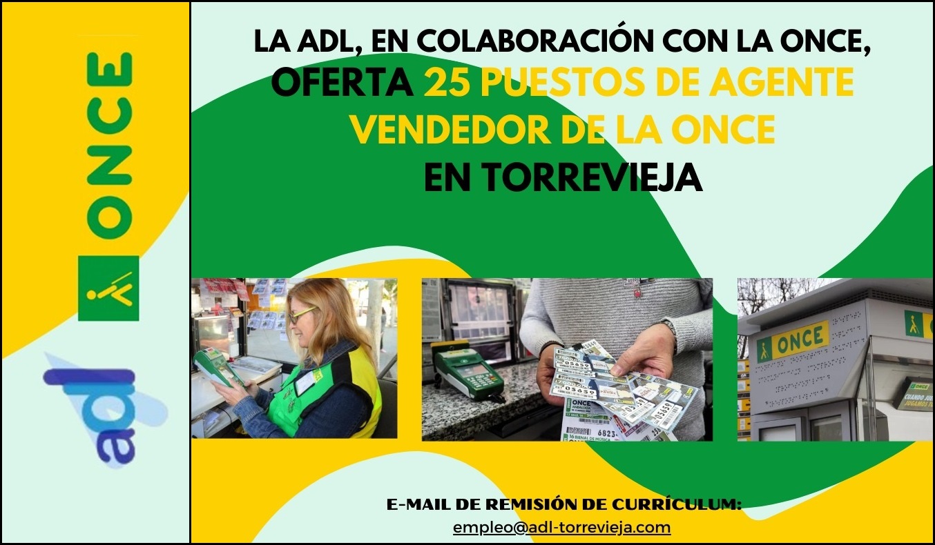 La Adl, en colaboración con la Once, oferta 25 puestos de agente de vendedor de la once en Torrevieja