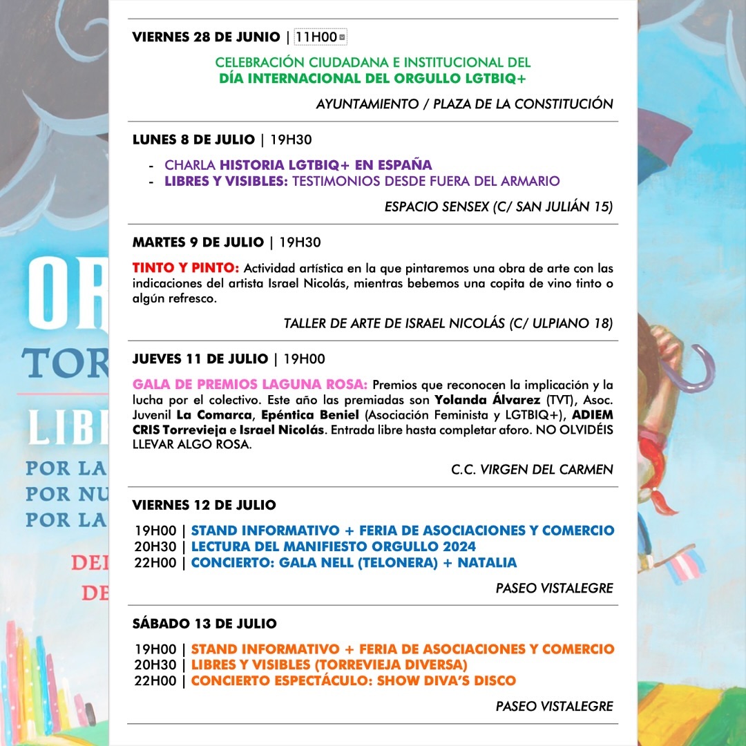 Torrevieja celebrará del 8 al 13 de julio los actos del “Orgullo 2024”