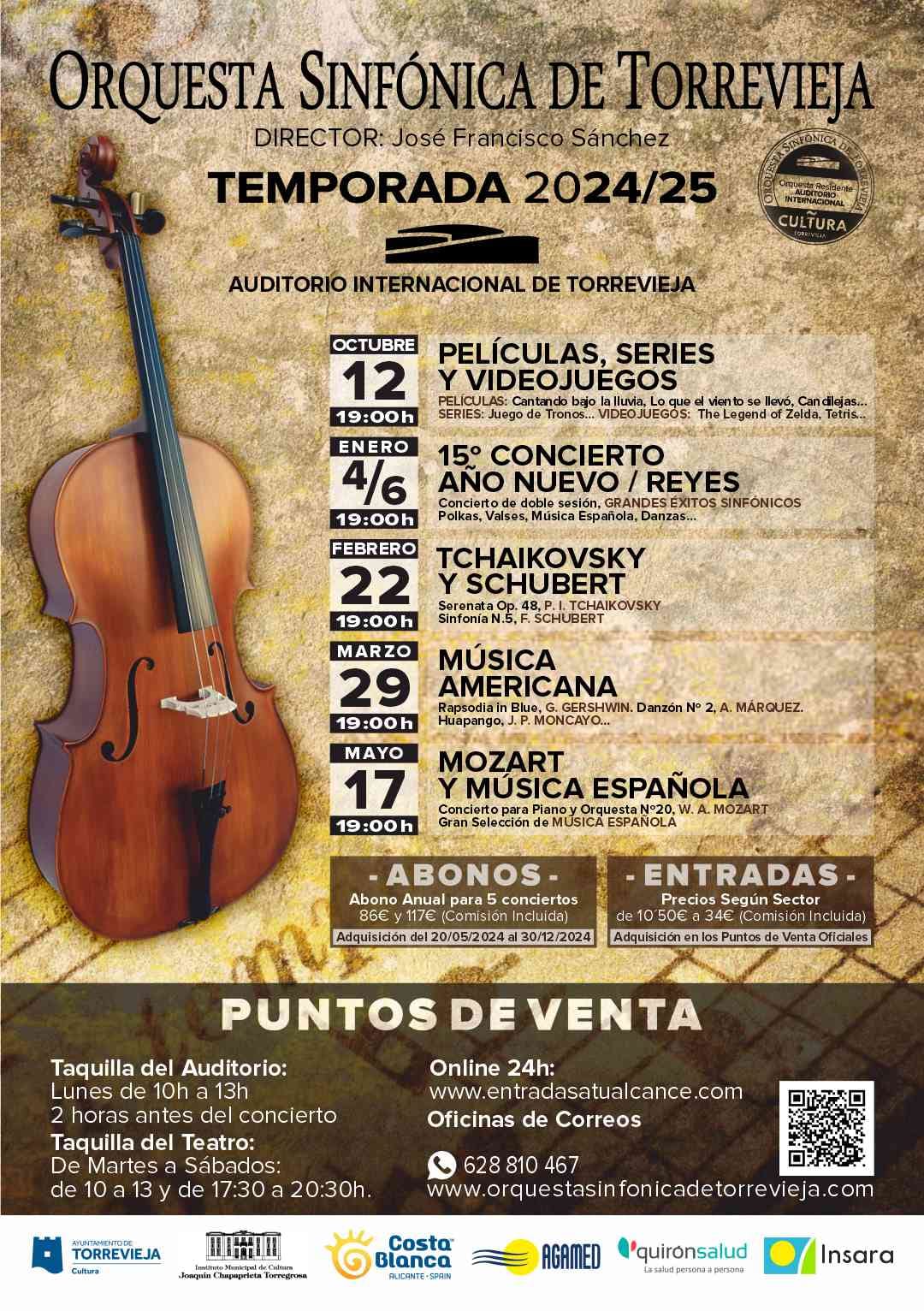 Orquesta Sinfónica de Torrevieja –  Temporada 2024/25 Próximos conciertos. ¡Abónate y disfruta de sus ventajas!