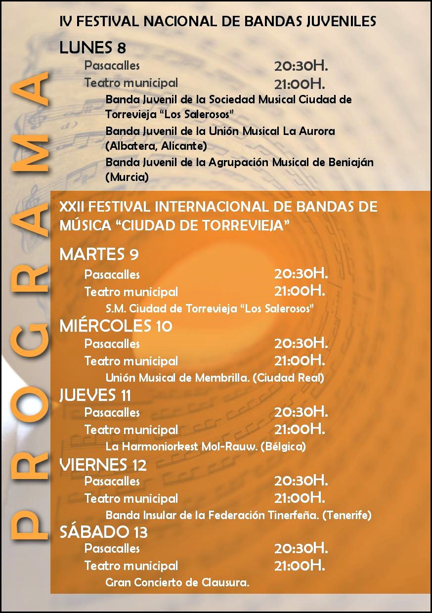 El XXII Festival Internacional de Bandas de Música “Ciudad de Torrevieja” se celebrará del 8 al 13 de julio