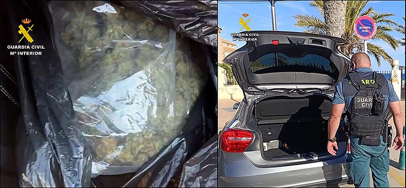 La Guardia Civil de Torrevieja detiene a un hombre que transportaba 27 kilogramos de marihuana en su coche