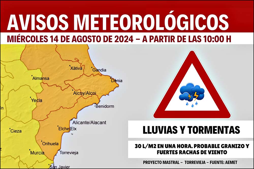 Se activa el aviso de nivel naranja ante la posibilidad de fuertes lluvia a partir de las 10:00 horas