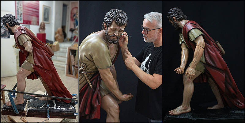 El imaginero Víctor García logra una brillante restauración del “Cirineo” de la Cofradía de Jesús de la Caída