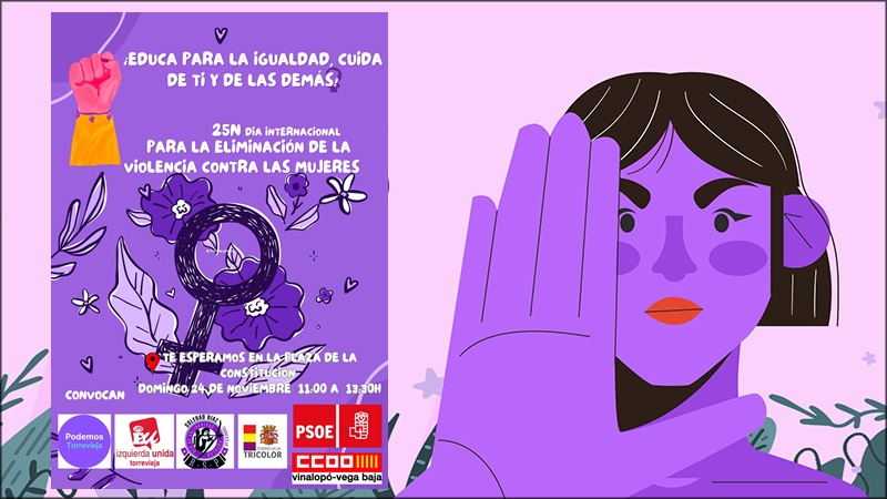 Convocatoria de concentración por el 25N en Torrevieja: domingo 24 de noviembre, 11:30 horas, Plaza de la Constitución