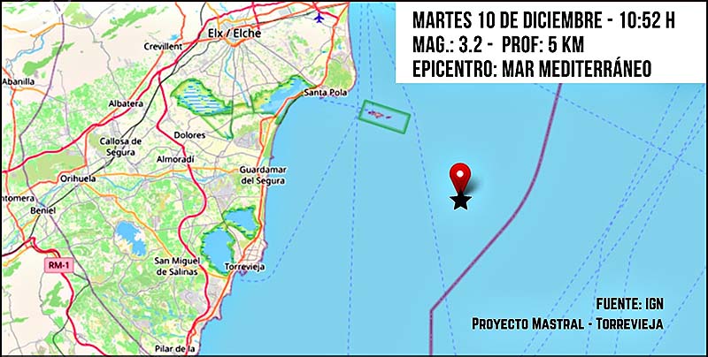 Ayer se sintió en Torrevieja un Terremoto de 3.1 frente a sus costas
