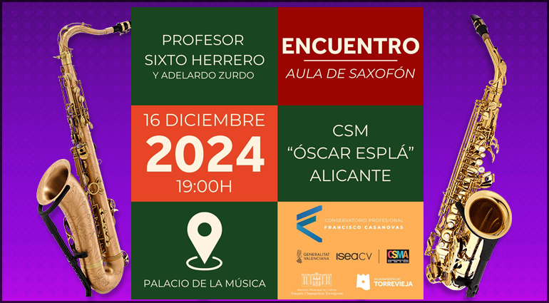 Próximo Concierto del Aula de Saxofones del Conservatorio “Osca Esplá´” en el  Palacio