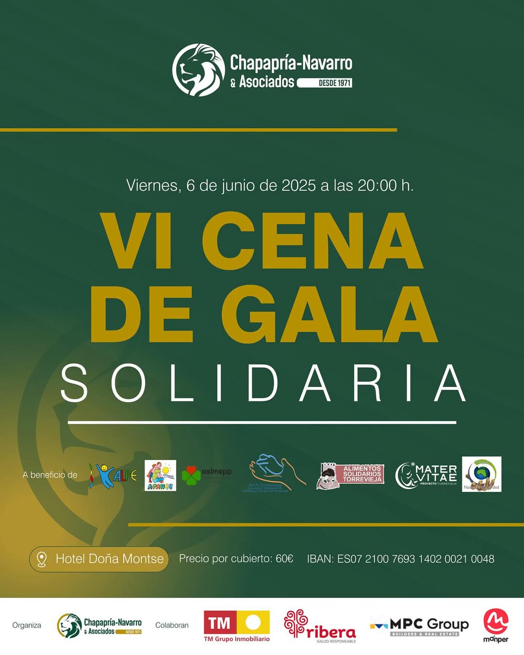 Chapapría-Navarro & Asociados presenta la VI Cena de Gala Solidaria en el Real Club Náutico de Torrevieja