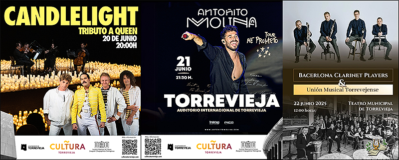 Los conciertos de Antoñito Molina, la UMT y Candlelight Tributo a Queen le darán el toque musical a Torrevieja este fin de semana