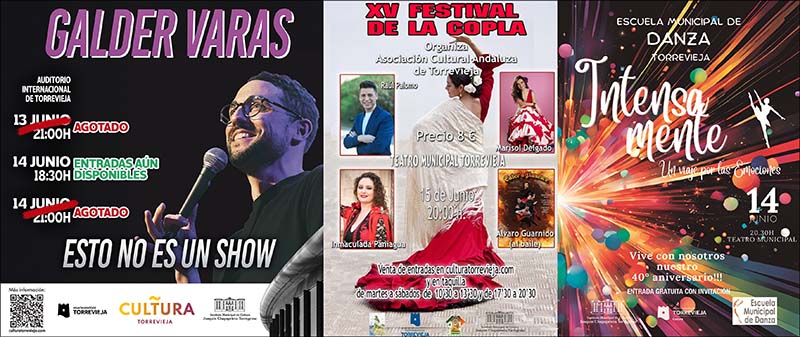 Galder Caras, la Gala del 40 Aniversario de la Escuela Municipal de danza y el Festival de copla, este fin de semana en Torrevieja